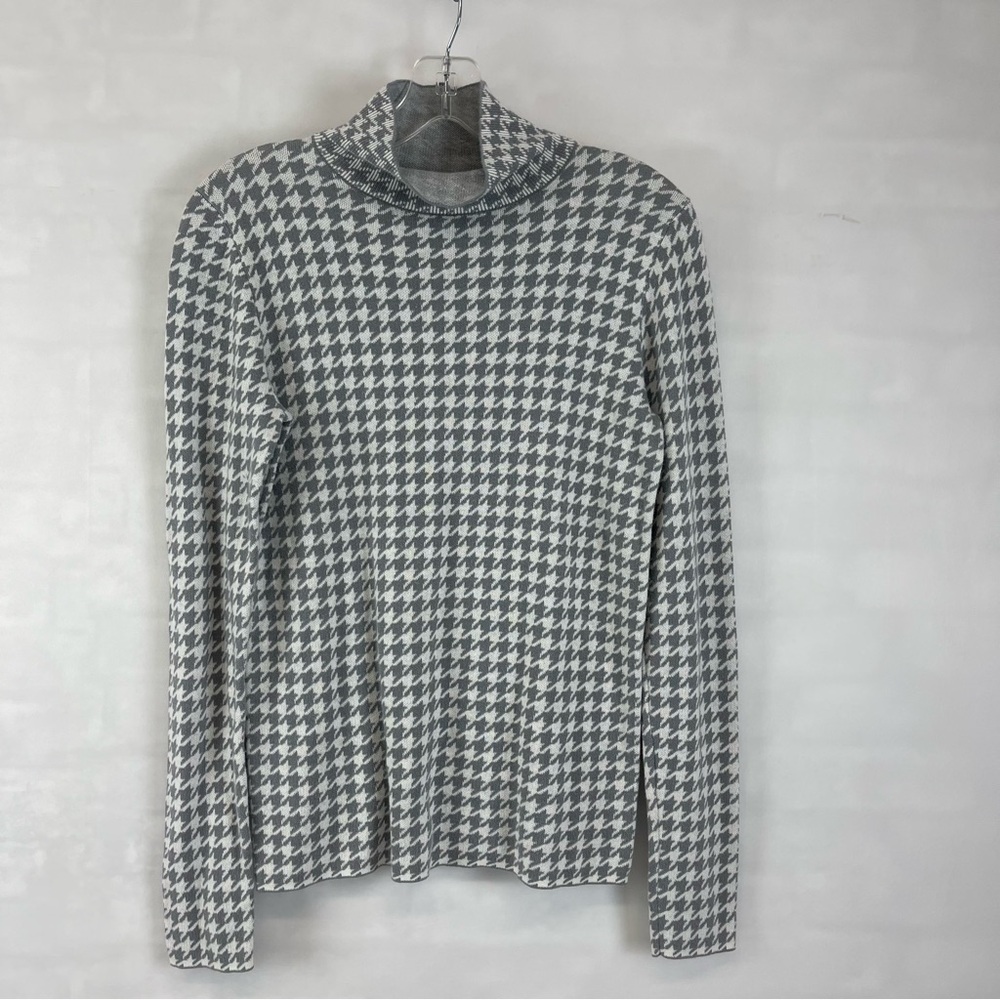 Ann Taylor Gray White Houndstooth Turtleneck Sweater‎ Size XS